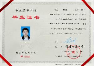 福州大学毕业证图片1999